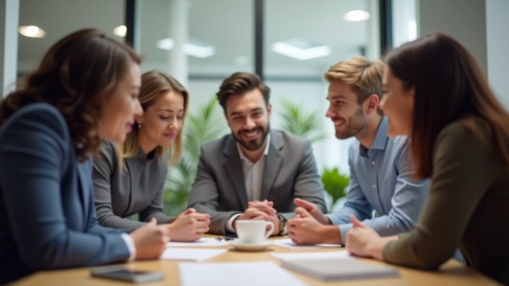 Grupo de profissionais em volta de uma mesa colaborando em um projeto de inovação