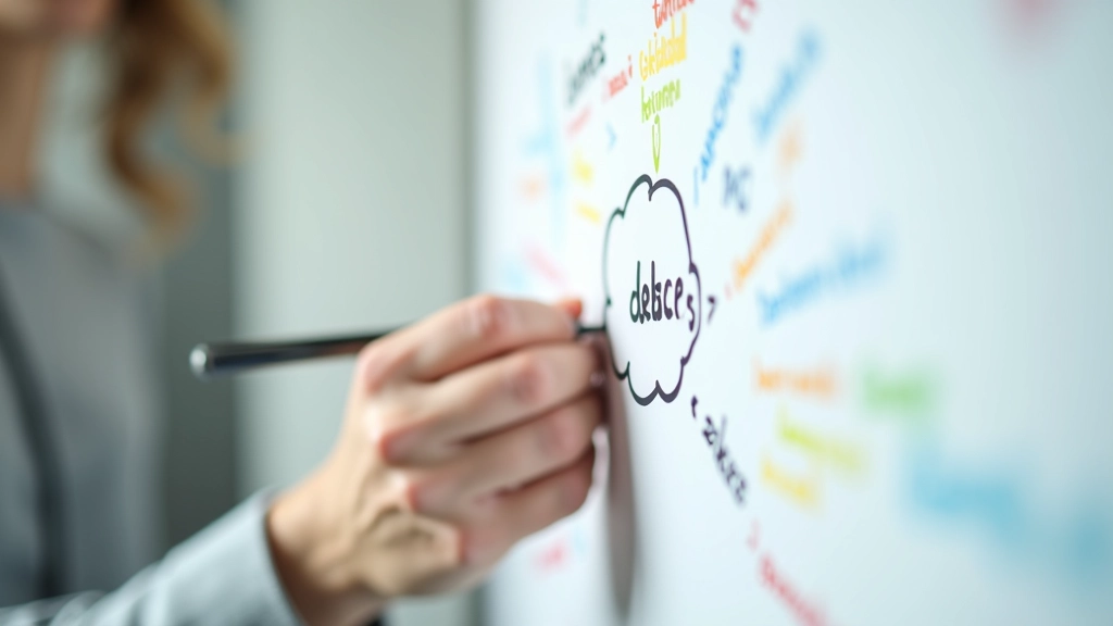 Mão a desenhar ideias em um quadro branco com cores diferentes